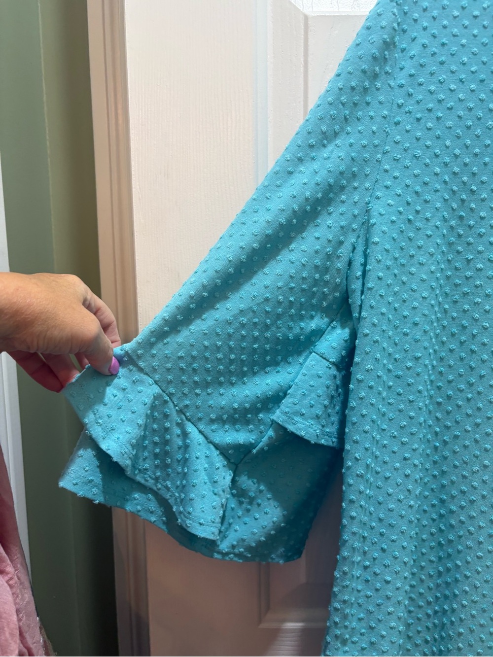 Ruby Rd. Large Women's Teal Textured Ruffle Sleeve Top - Picture 15 of 16